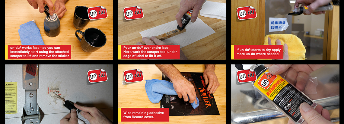 Un-Du Adhesive Remover, Who hasn't come un-glued trying to remove barcode  labels, masking tape from wood trim or bubble gum from carpet? Several  drops of Un-Du will safely and